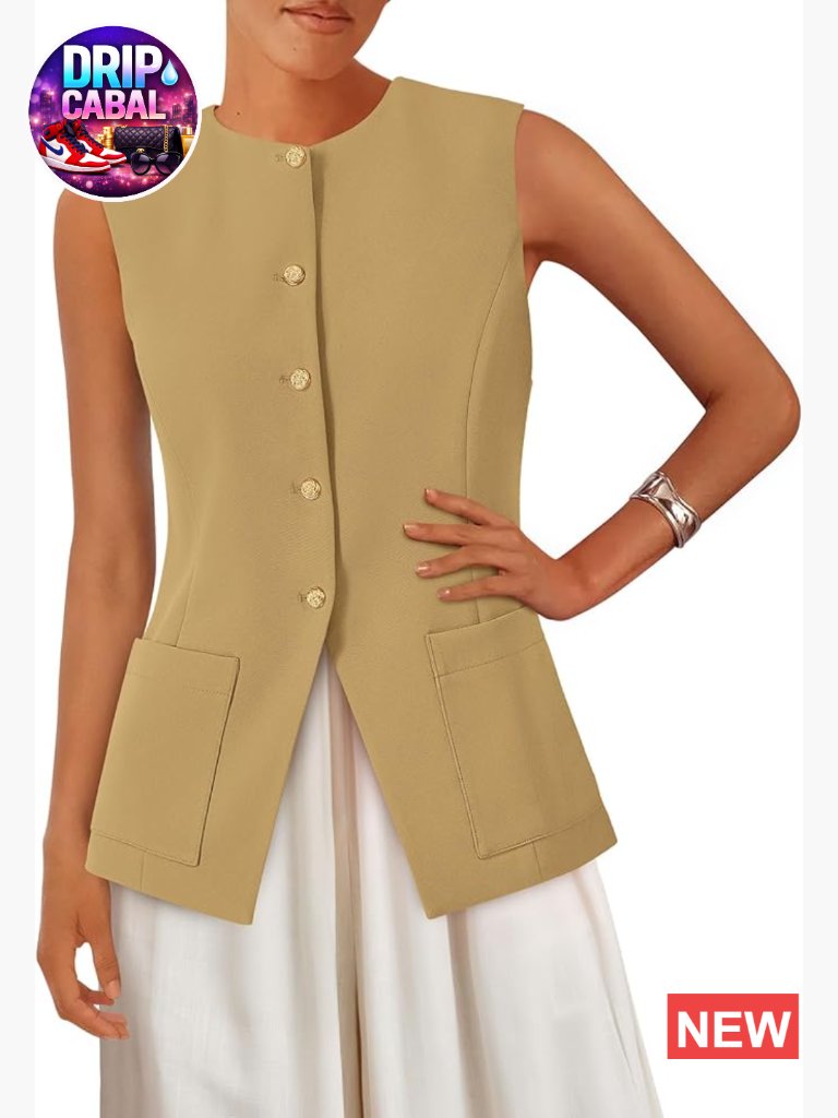 Sleeveless Button Down Blazer Vest For Women Work Suit Vest Business Casual